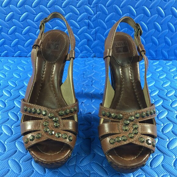 FRYE Women's Shoes Brown Leather Studded Platform High Heel Sandals Size 8 - Picture 4 of 14